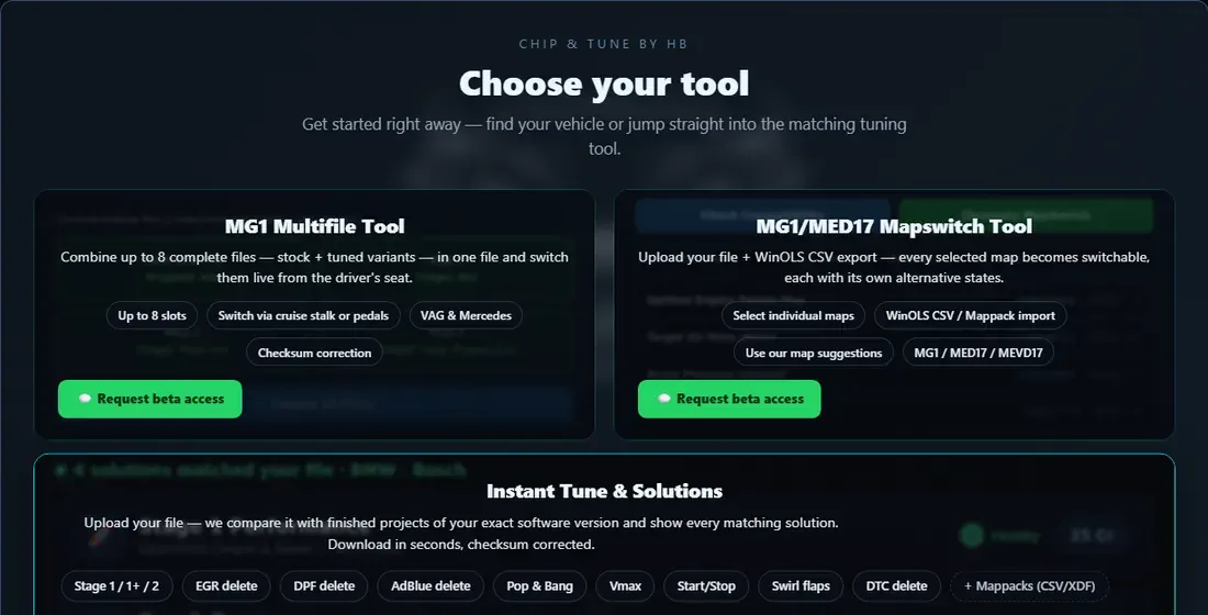 Interface of the Chip & Tune by HB online tool